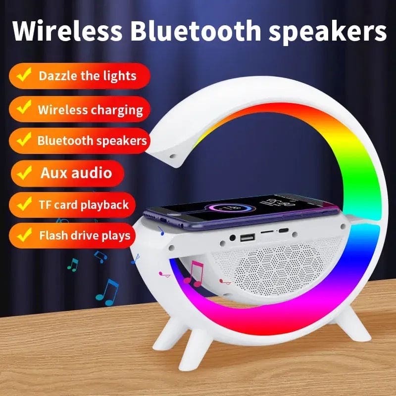 G Lamp Speaker With Digital Clock, RGB Multifunction Wireless Charger Alarm Clock Speaker, Home Decor Smart Lamp, Atmosphere Nightlight Bluetooth Stereo Clock Desktop Speaker, G Type Table Night Light
